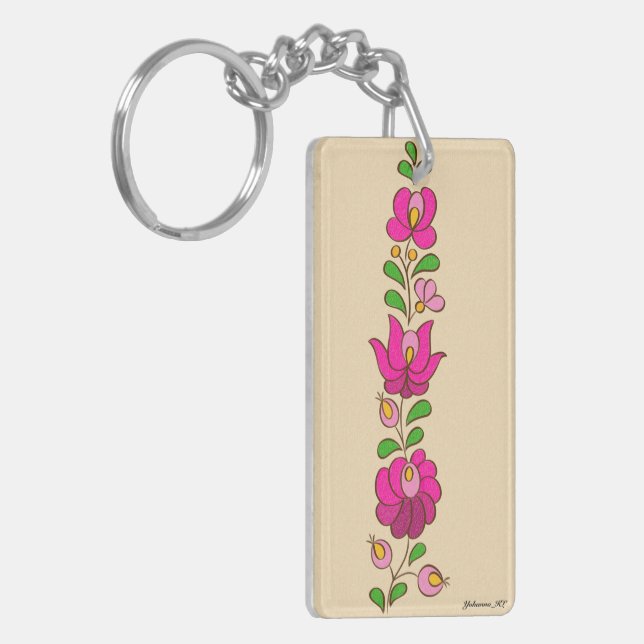 Hungarian Embroidery Pattern, "Matyó" - pink Key Ring (Front Left)