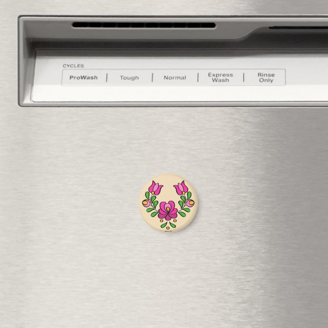 Hungarian Embroidery Pattern, "Matyó" - pink Magnet (In Situ (Dishwasher))