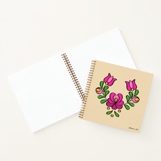 Hungarian Embroidery Pattern, "Matyó" - pink Notebook (Inside)