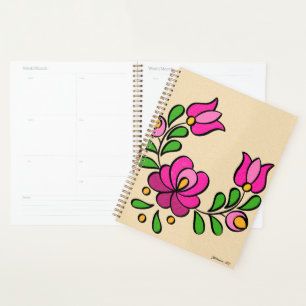 Hungarian Embroidery Pattern, "Matyó" - pink Planner
