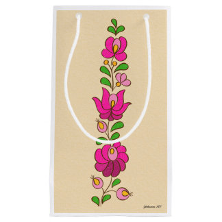 Hungarian Embroidery Pattern, "Matyó" - pink Small Gift Bag