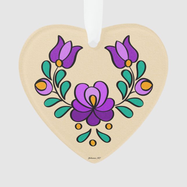 Hungarian Embroidery Pattern, "Matyó" - purple Ornament (Front)