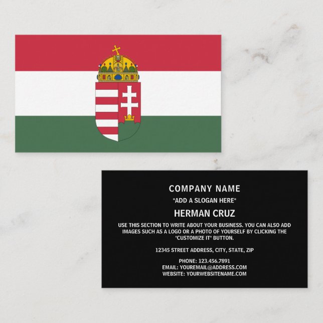 Hungarian Flag & Coat of Arms, Flag of Hungary Business Card (Front/Back)