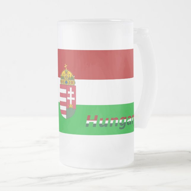 Hungarian flag frosted glass beer mug (Front Right)