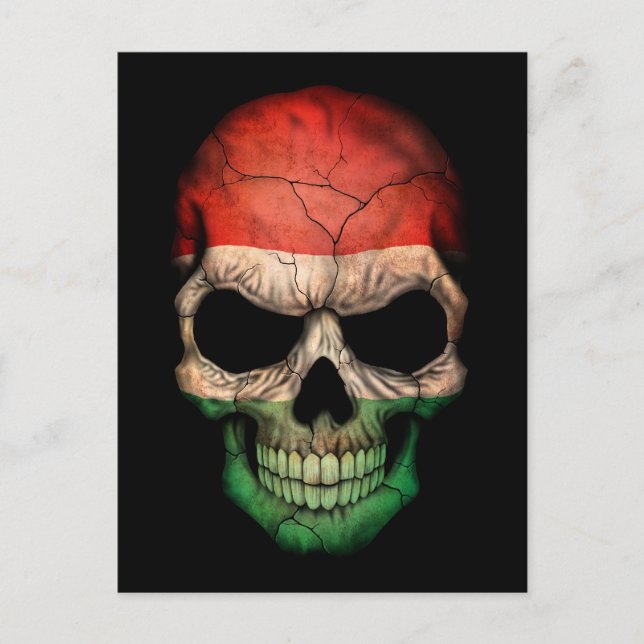 Hungarian Flag Skull on Black Postcard (Front)