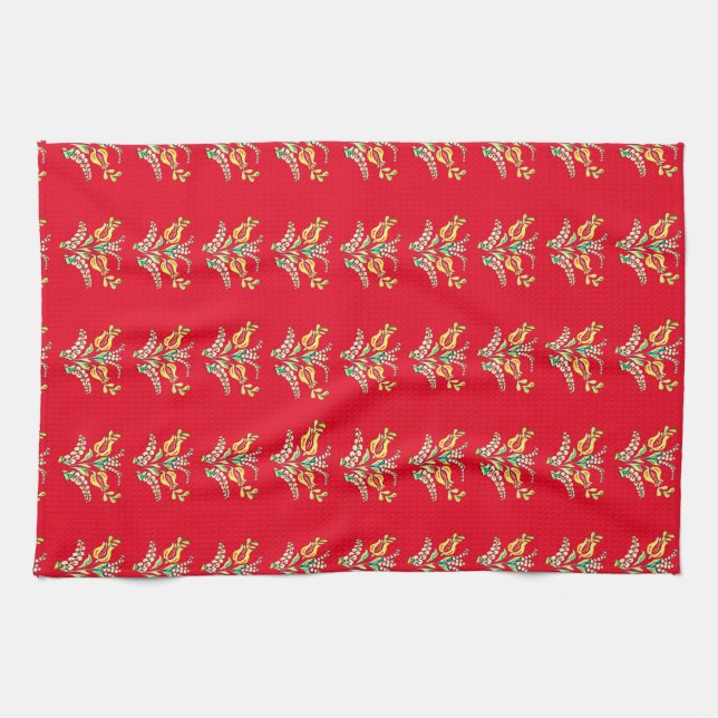 Hungarian floral pattern in vibrant  colours tea towel (Horizontal)