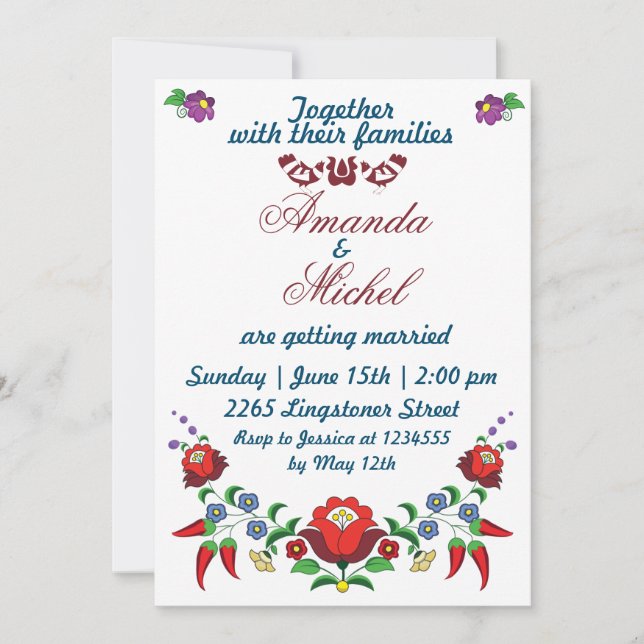 Hungarian Floral traditional Wedding Invitation (Front)