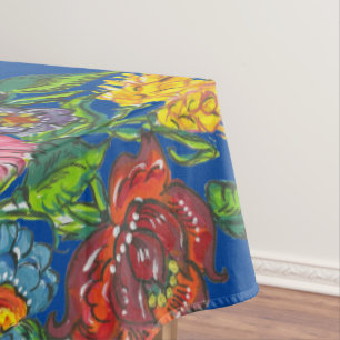 Hungarian flowers in deep blue tablecloth