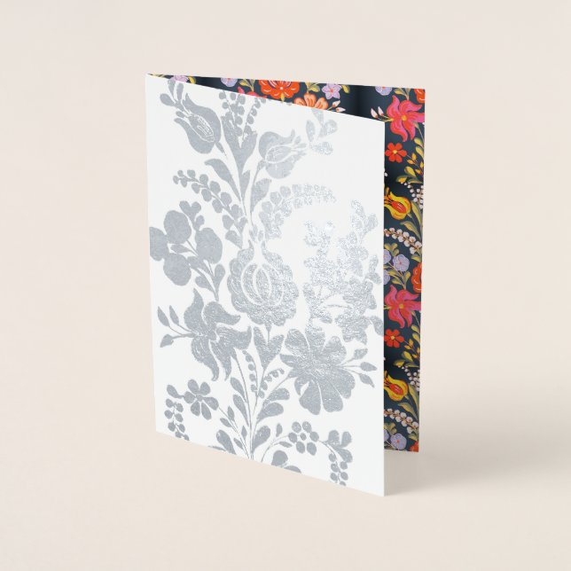 Hungarian flowers -  luxury silver foil card (Front)