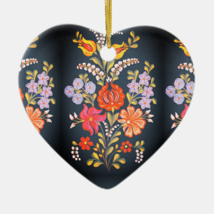 hungarian flowers -vibrant colors heart shape  ceramic tree decoration