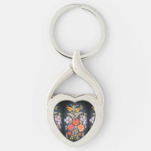 hungarian flowers -vibrant colors heart shape key ring