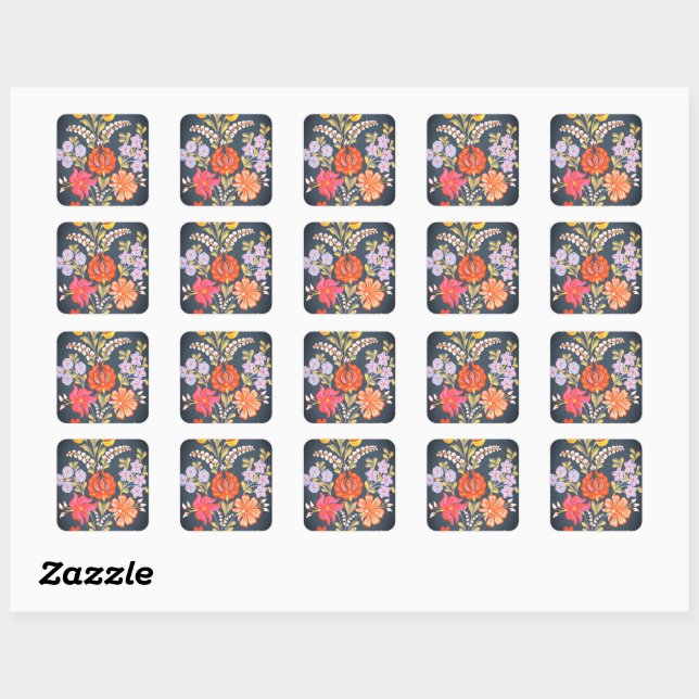hungarian flowers -vibrant colours square sticker (Sheet)