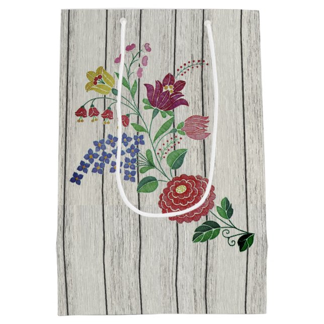 Hungarian Folk Art Floral and Rustic Couple Medium Gift Bag (Back)