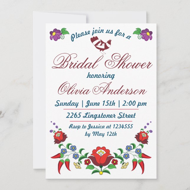 Hungarian folk art floral Bridal  Shower Invitatio Invitation (Front)