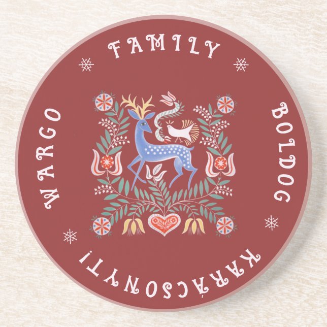 Hungarian Folk Art Merry Christmas   Coaster (Front)