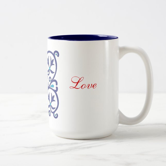 Hungarian Folk Blue Embroidery Two-Tone Coffee Mug (Right)