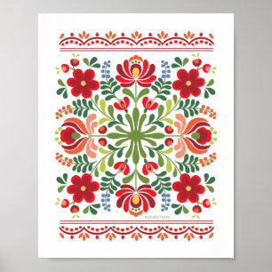 Hungarian Folk Design Red and Pink Poster