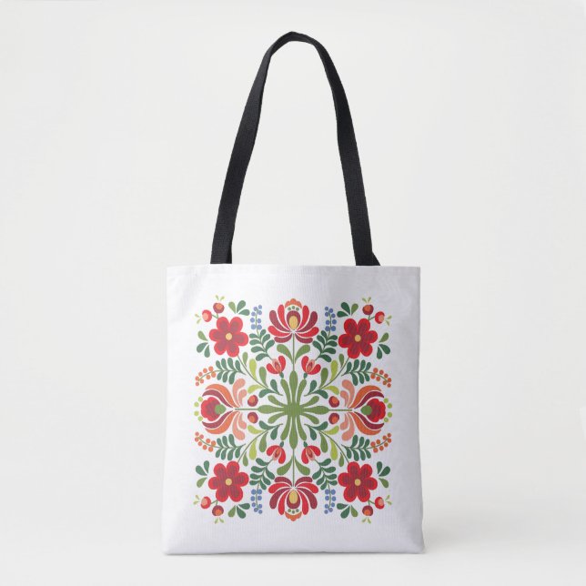 Hungarian Folk Design Red and Pink Tote Bag (Front)