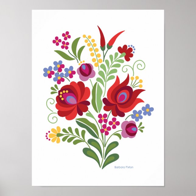Hungarian Folk Design Red Rose and Peppers Poster (Front)