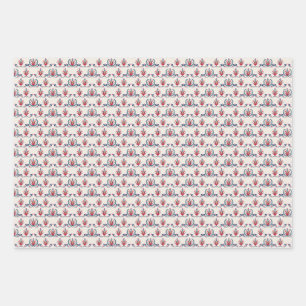 Hungarian Folk Floral Pattern Wrapping Paper Sheet