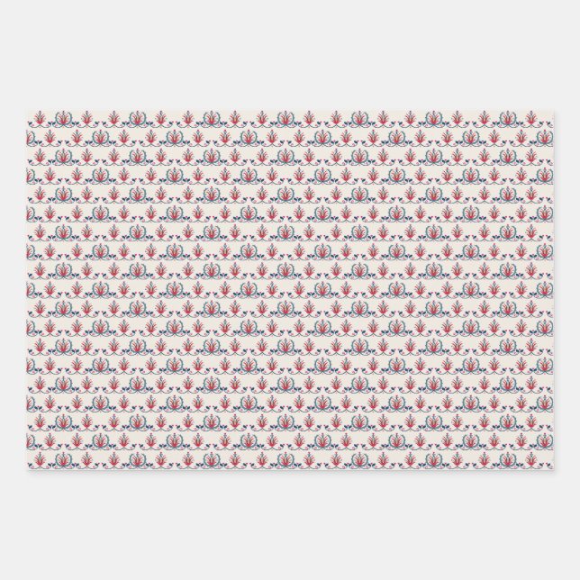 Hungarian Folk Floral Pattern Wrapping Paper Sheet (Front 2)
