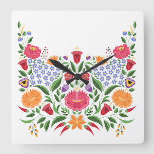 Hungarian folk pattern – Kalocsa embroidery flow Square Wall Clock