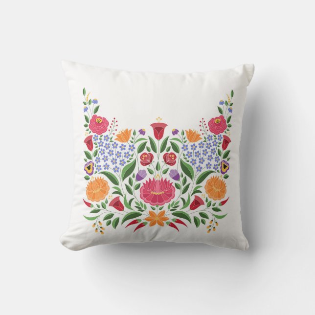 Hungarian folk pattern – Kalocsa embroidery flower Cushion (Front)