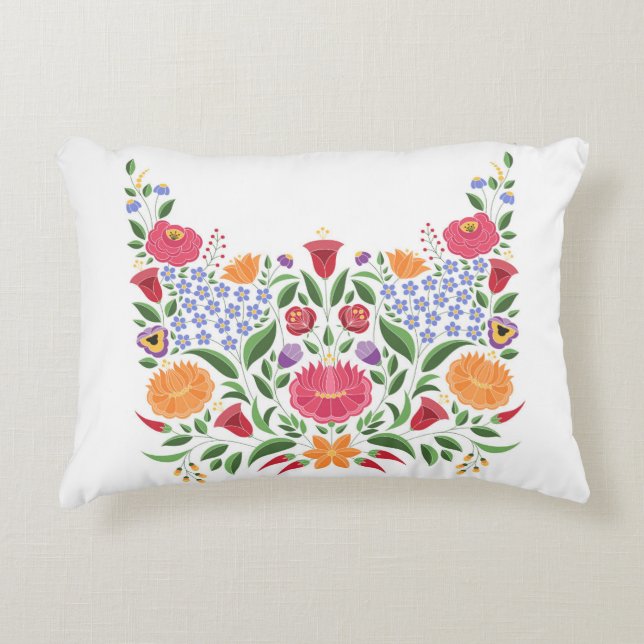 Hungarian folk pattern – Kalocsa embroidery flower Decorative Cushion (Front)