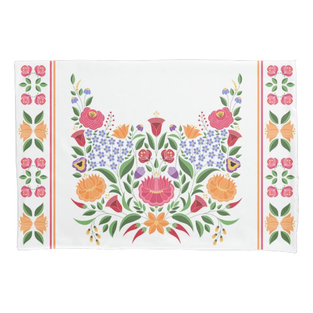 Hungarian folk pattern – Kalocsa embroidery flower Pillowcase (Front)