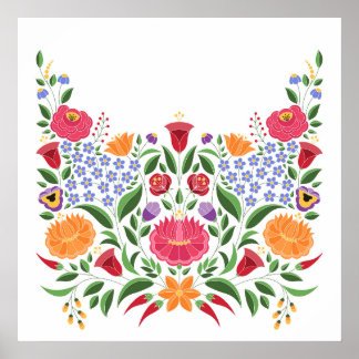 Hungarian folk pattern – Kalocsa embroidery flower Poster