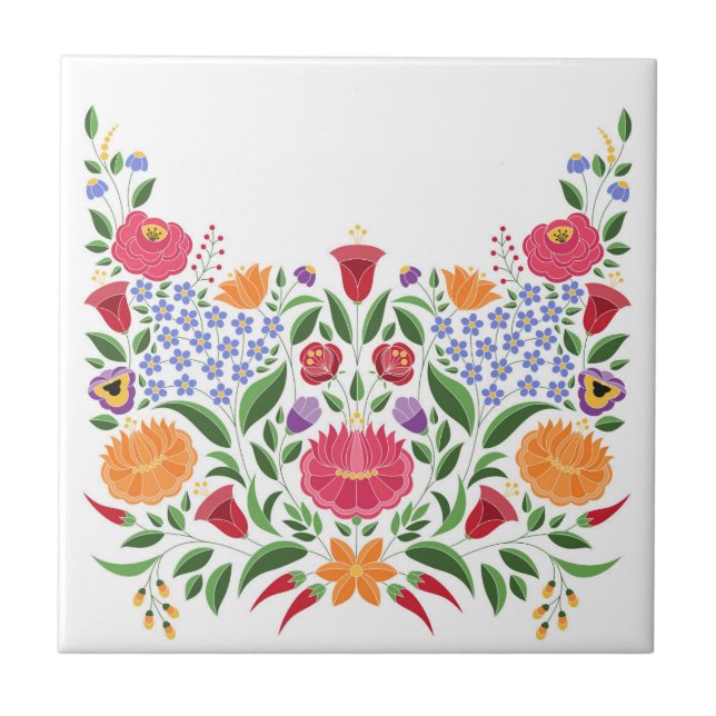Hungarian folk pattern – Kalocsa embroidery flower Tile (Front)
