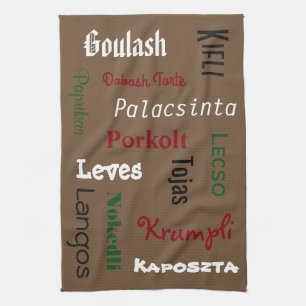 Hungarian Foods Brown Tea Towel