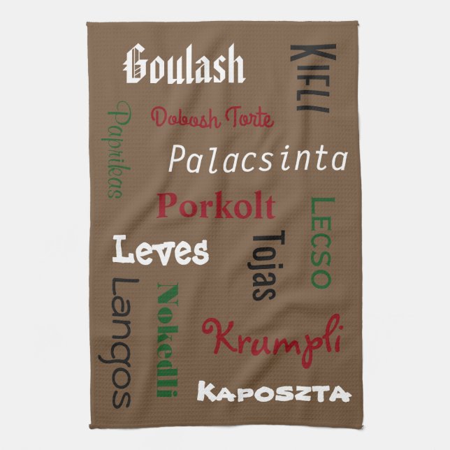 Hungarian Foods Brown Tea Towel (Vertical)