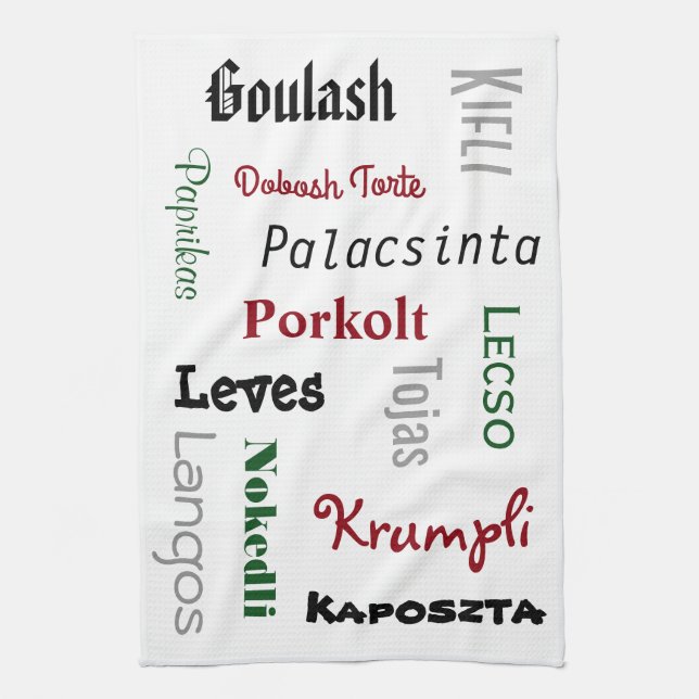 Hungarian Foods White Kitchen Tea Towel (Vertical)