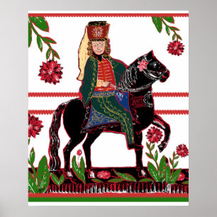 Hungarian Hussar Folk Art Cavalry Officer on Horse Poster