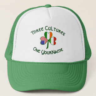 Hungarian Irish American Flag Shamrock Trucker Hat
