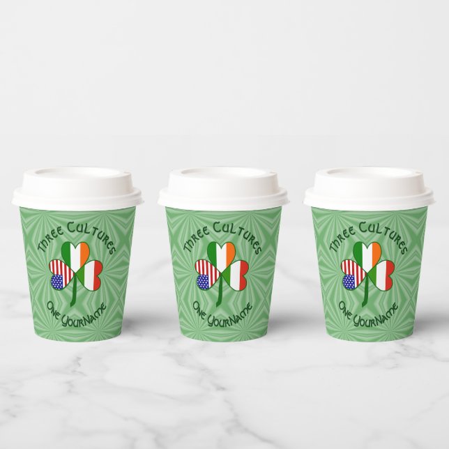 Hungarian Irish USA Shamrock Personalized Text Paper Cups (Multi)