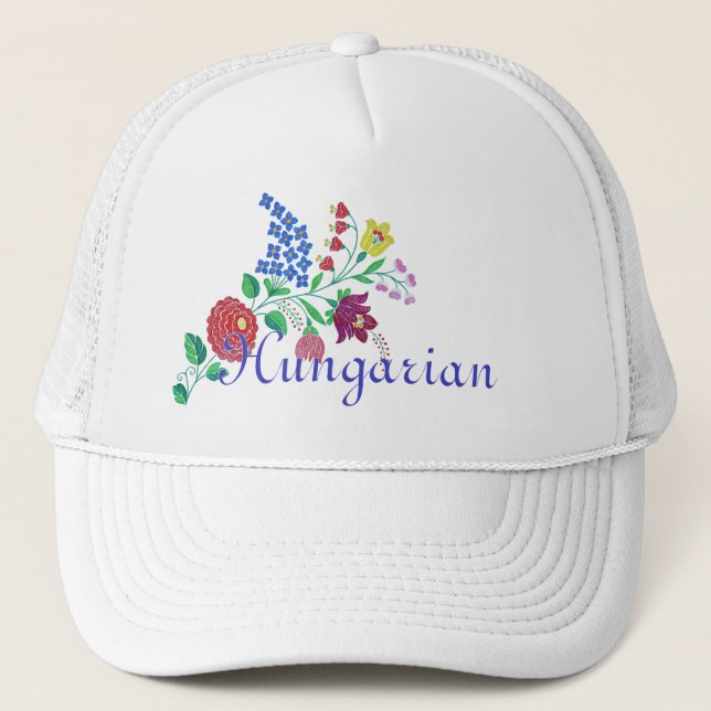 Hungarian Kalocsa Embroidery Folk Art Trucker Hat (Front)