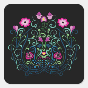 Hungarian Kalocsa Embroidery Pattern Square Sticker