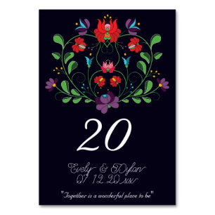 Hungarian Kalocsa Folk -Floral Rustic Blue Design Table Number
