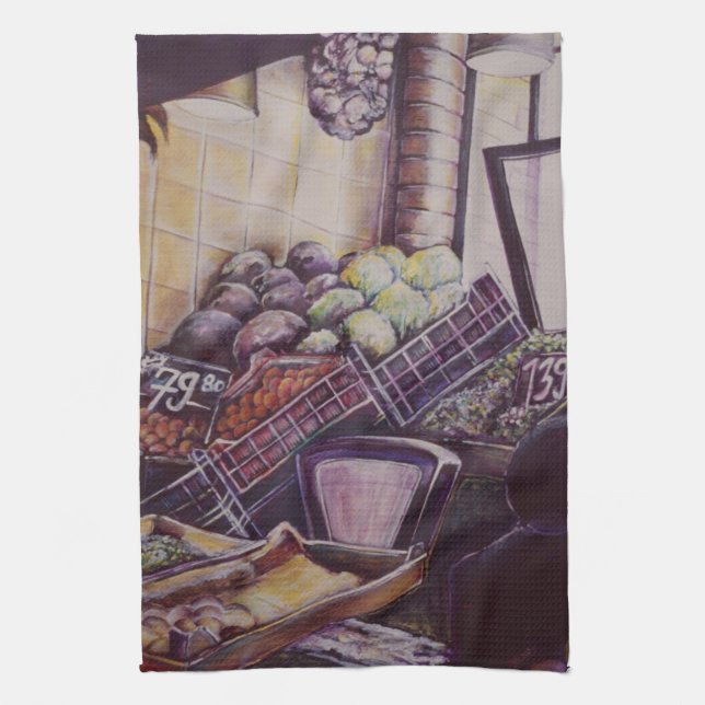 Hungarian Market Place, Budapest Tea Towel (Vertical)