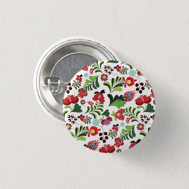 Hungarian Matyo Floral design 3 Cm Round Badge (Front & Back)