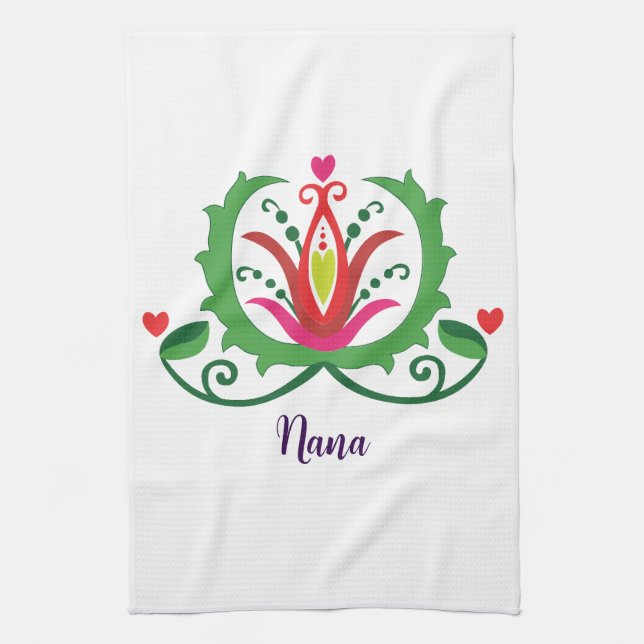Hungarian Matyo Heart digital design Tea Towel (Vertical)