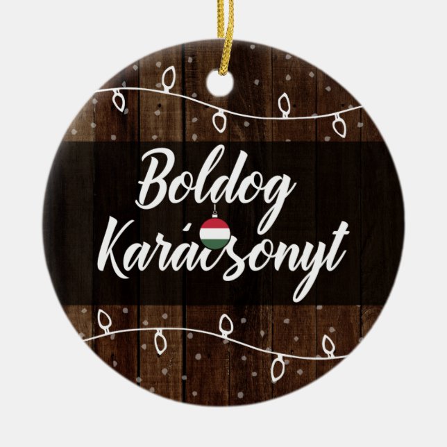Hungarian Merry Christmas Boldog Karácsonyt Ceramic Tree Decoration (Front)