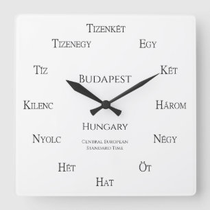 Hungarian Numbers Custom City Country Time Zone Square Wall Clock