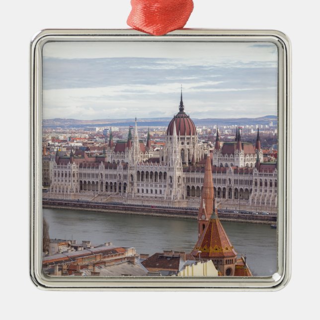 Hungarian Parliament Budapest by day Metal Tree Decoration (Front)
