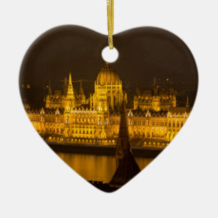 Hungarian Parliament Budapest by night Ceramic Tree Decoration