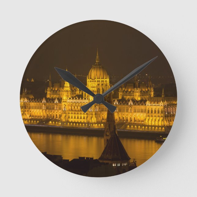 Hungarian Parliament Budapest by night Round Clock (Front)