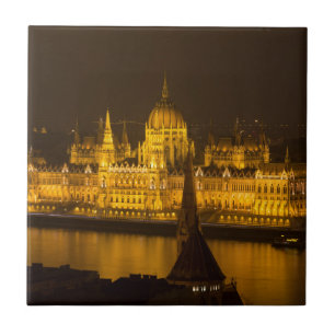 Hungarian Parliament Budapest by night Tile
