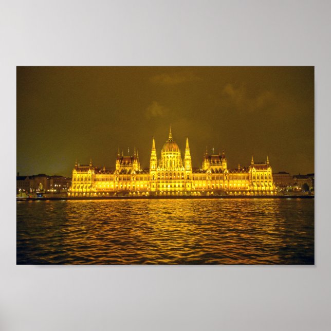 Hungarian Parliament, Budapest, Hungary at Night Poster (Front)